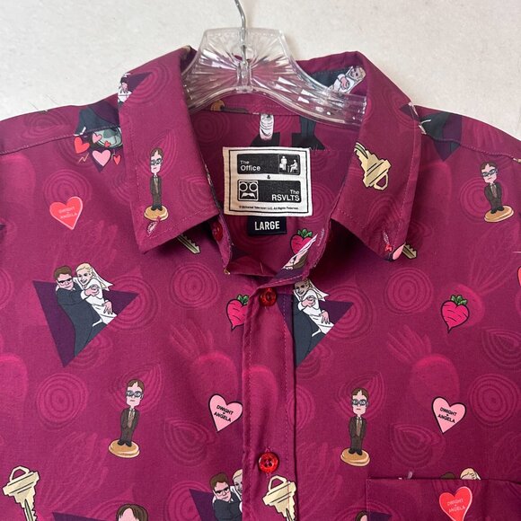 The RSVLTS Roosevelt The Office Dwight Schrute & Angela shirt sz L novelty‎ red - Picture 2 of 4